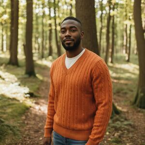 Vintage Jantzen V Neck Pullover Sweater Men’s Large Orange Cable Knit USA